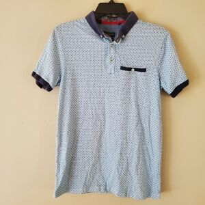 Lloyd & Jefferson London Polo Collared Golf Shirt Size Small Abstract Blue